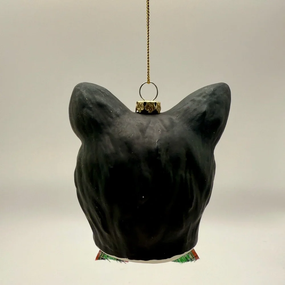 Festive Christmas Cat / Kitty Ornament with Plaid Bow and Bell - Picture 4 of 7